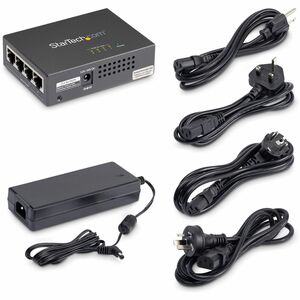 StarTech.com 4 Port Gigabit Midspan - PoE+ Injector - 802.3at and 802.3af - 52 V DC, 2.31 A Output - 4 Input Port(s) - 4 O