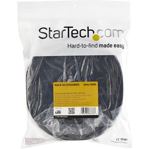 StarTech.com Hook-and-Loop Cable Management Tie - 30m (100 ft.) Bulk Roll - Black - Cut-to-Size Cable Wrap / Straps - Tie 