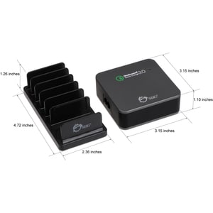 SIIG 5-Port Smart USB Charger plus Organizer Bundle with QC3.0 & USB-C - Black - 45W USB-C smart charger is compatible wit