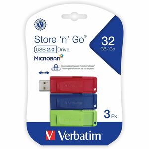 32GB Store 'n' Go® USB Flash Drive - 3pk - Red, Green, Blue - 32GB - 3pk - Red, Blue, Green