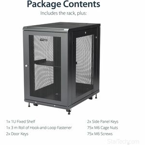StarTech.com Armadio Rack 19" 18U su Ruote a 4 Montanti; Profondità Regolabile; Porta e Pannelli Laterali con Serratura; R