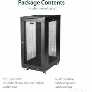 StarTech.com Armadio Rack 19" 24U su Ruote a 4 Montanti; Profondità Regolabile; Porta e Pannelli Laterali con Serratura; R
