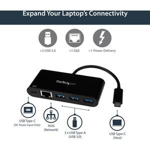 StarTech.com USB/Ethernet-Hub - USB-Typ C - Extern - Schwarz - UASP-Support - 4 Total USB Port(s) - 4 USB 3.0 Port(s)1 Net