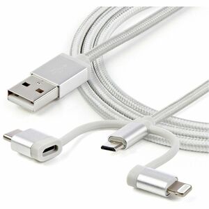 StarTech.com Cable Trenzado de 1m USB a Lightning USB-C y Micro USB - Cable Cargador para Teléfono Celular iPhone iPad Tab