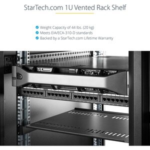 StarTech.com Universal CABSHELF1U7V 1U Rackmount Rack-Regal für Server, A/V-Geräte, LAN-Schalter, Patchfeld - Schwarz - TA