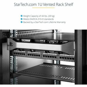 StarTech.com Universal CABSHELFV1U 1U Rackmount Rack-Regal für Server, A/V-Geräte, LAN-Schalter, Patchfeld - Schwarz - TAA