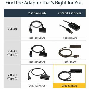 StarTech.com USB C to SATA Adapter Cable for 2.5"/3.5" SSD/HDD Drives - USB 3.1 (10Gbps) Hard Drive Adapter Cable - SATA U