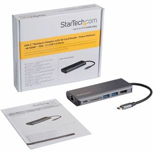 StarTech.com USB C Multiport Adapter, Portable USB-C Dock to 4K HDMI, 2-pt USB 3.0 Hub, SD/SDHC, GbE, 60W PD Pass-Through 
