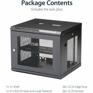 StarTech.com 9U Wandmontierbar Rackschrank für Server, LAN-Schalter, Patchfeld480,06 mm Regaltiefe - Schwarz - Stahlgitter