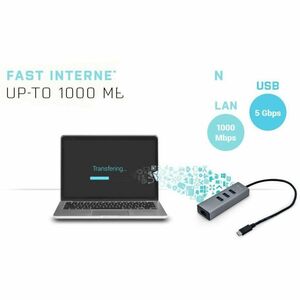 i-tec USB/Ethernet Combo Hub - USB 3.1 Type C - Notebook, Tablet, Desktop - Space Gray - 3 Total USB Port(s) - 3 USB 3.0 P