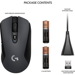Logitech G603 LIGHTSPEED Wireless Gaming Mouse - Optical - Wireless - Bluetooth/Radio Frequency - Black - USB - 12000 dpi 