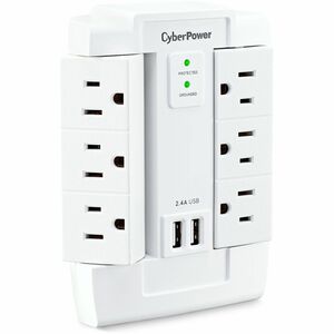 CyberPower CSP600WSURC2 Professional 6 - Outlet Surge with 1200 J - Clamping Voltage 800V, NEMA 5-15P, Wall Tap, 2 - 2.4 A