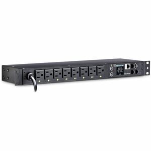 CyberPower PDU41001 Single Phase 100 - 120 VAC 15A Switched PDU - 8 Outlets, 12 ft, NEMA 5-15P, Horizontal, 1U, SNMP, LCD,