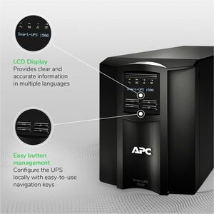APC Smart-UPS, Line Interactive, 1500VA, Tower, 120V, 8x NEMA 5-15R outlets, SmartConnect Port+SmartSlot, AVR, LCD - Tower