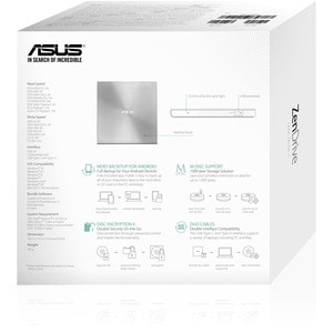 Asus ZenDrive SDRW-08U9M-U DVD-Writer - External - Silver - DVD-RAM/±R/±RW Support - 24x CD Read/24x CD Write/24x CD Rewri