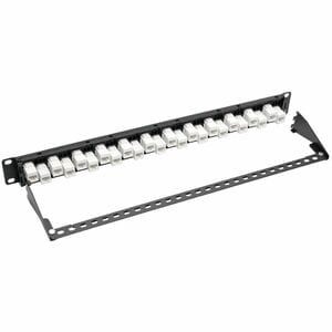 Eaton Tripp Lite Series 24-Port 1U Rack-Mount Cat6a Offset Feed-Through Patch Panel with Cable Management Bar, RJ45 Ethern