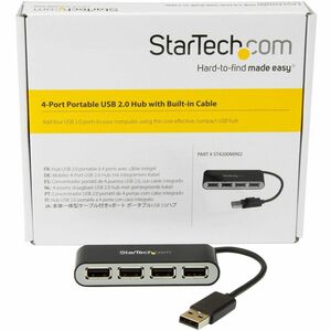 StarTech.com 4 Port Portable USB 2.0 Hub w/ Built-in Cable - 4 Port USB Hub - USB - External - 4 USB Port(s) - 4 USB 2.0 P