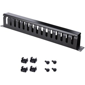 StarTech.com 1U Horizontal Finger Duct Rack Cable Management Panel with Cover - Cable Management Panel - Black - 1U Rack H
