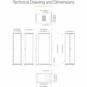 StarTech.com 42U Rack Cabinet for Server - Steel, Mesh - 907 kg Maximum Weight Capacity - 907 kg Static/Stationary Weight 