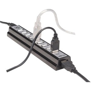 USB-A 10-Port Desktop Hub, 10x USB-A Ports, 480 Mbps (USB 2.0), Bus or AC Power, Hi-Speed USB, Black, Three Year Warranty 