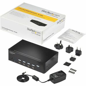 StarTech 4 Port HDMI KVM Switch, 4K 30Hz, Dual Display, TAA - This 4 port 4K HDMI KVM with dual monitor support lets you c