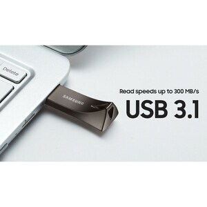 Samsung USB 3.1 Flash Drive Bar Plus 128GB Titan Gray - 128 GB - USB 3.1 - Titanium Gray - 5 Year Warranty
