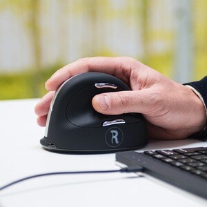 R-Go Tools Wireless Vertical Ergonomic Mouse, Large, Right Hand, Black - Laser - Wireless - Black - USB - 2500 dpi - Scrol