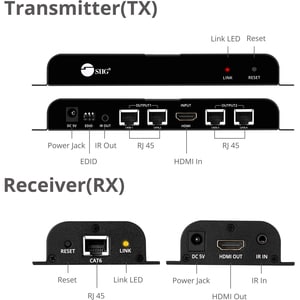 SIIG 4 Port HDMI Splitter over Cat6 Extender with IR - 40m - Full HD 1080p - 1x4 HDMI Extender up to 130ft (40m) - HDR / H