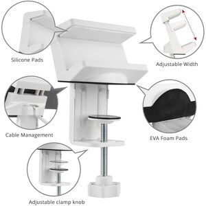 Powerstrip Clamp Holder with Adjustable Bracket - White - C-Clamp Mount