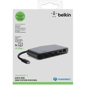 Belkin Mini Thunderbolt 3 Laptop Docking station - MacOS and Windows - Dual 4k Display @60Hz - for Desktop PC/Notebook/Mon