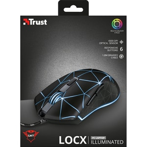 Trust Gaming Locx GXT 133 Gaming Mouse - USB 2.0 Type A - Optical - 6 Button(s) - Black - Cable - 4000 dpi - Scroll Wheel 