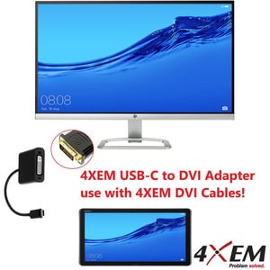 4XEM USB-C to DVI Adapter - 1 x 24-pin Type C USB 3.1 USB Male - 1 x DVI Video Female - 1920 x 1200 Supported - Black - 1