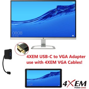 4XEM USB-C to VGA Adapter - 1 x 24-pin Type C USB 3.1 USB Male - 1 x 15-pin HD-15 VGA Female - 1920 x 1200 Supported - Bla