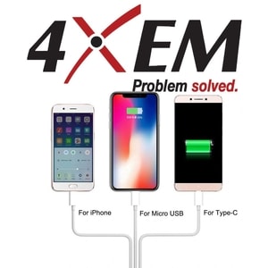4XEM USB To Lightning Micro USB and USB Type C Cable For iPhone/iPod/iPad/Galaxy - 4XEM USB To Lightning, Micro USB and US