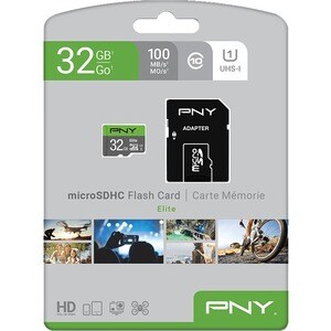 PNY Elite 32 GB Class 10/UHS-I (U1) microSDHC - 100 MB/s Read - Lifetime Warranty