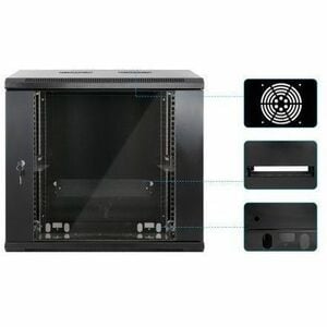 GABINETE MURAL 19" 9U ENSAMBLADO NEGRO MONTAJE PARED - 60kg Capacidad de Peso Estático