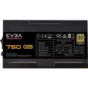 EVGA SuperNOVA 750 G5 Power Supply - Internal - 120 V AC, 230 V AC Input - 3.3 V DC @ 24 A, 5 V DC @ 24 A, 12 V DC @ 62.5 