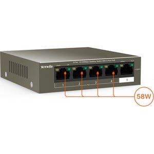 Tenda 5-Port 10/100Mbps Desktop Switch With 4-Port PoE - 5 Ports - Fast Ethernet - 2 Layer Supported - Twisted Pair - Desktop