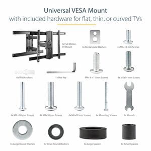 StarTech.com TV Wall Mount for up to 80" VESA Mount Displays - Low Profile Full Motion TV Mount - Heavy Duty Adjustable Ar