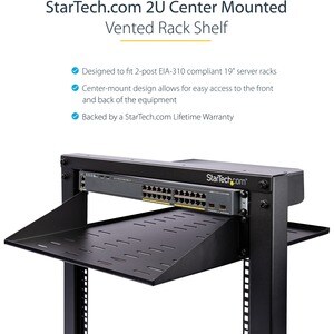 StarTech.com Mensola per server rack 2U - 2 staffe - Montaggio centrale - Ventilata - SPCC - 34 kg Static/Stationary Weigh
