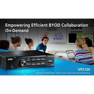 ATEN Seamless Presentation Switch with Quad View Multistreaming - 1920 x 1080 - Twisted Pair - 1 x 2 - Display, Tablet, No