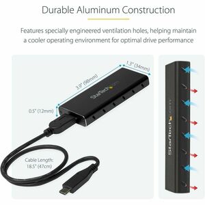 StarTech.com Drive Enclosure SATA/600, M.2 - USB 3.1 Micro-B Host Interface - UASP Support External - Black, Silver - TAA 