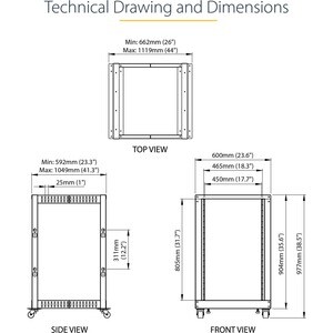 StarTech.com 4-Post 18U Mobile Open Frame Server Rack, 19" Network Rack with Casters, Rolling Rack for Computer/AV/Data/IT