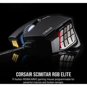 Corsair Scimitar RGB Elite Gaming Mouse - Optical - Cable - 18000 dpi - Scroll Wheel - 17 Button(s)
