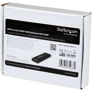 StarTech.com Drive Enclosure SATA/600, M.2 - USB 3.0 Micro-B Host Interface - UASP Support External - Black - TAA Complian