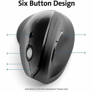 Kensington Pro Fit Ergo Vertical Wireless Mouse - Wireless - Radio Frequency - Black - USB - 1600 dpi - Scroll Wheel - 6 B