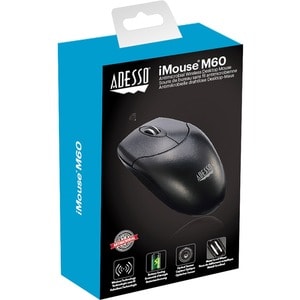 Adesso Antimicrobial Wireless Desktop Mouse - Optical - Wireless - 30 ft - Radio Frequency - 2.40 GHz - Black - USB Type A