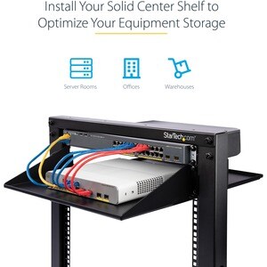 StarTech.com 2U 19" 2-Post Network Rack Shelf 20in Deep Center Mount Cantilever Tray Rackmount for AV/Data Equipment 75lb 