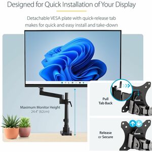 StarTech.com Desk Mount Monitor Arm with 2x USB 3.0 ports for VESA Display up to 34" (17.6lb/8kg), C-Clamp/Grommet, Mechan