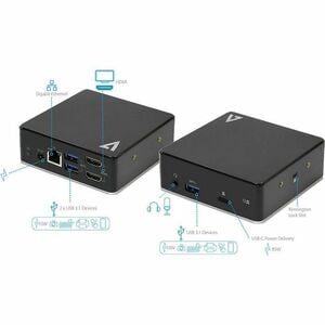 V7 UCDDS1080P USB-Typ C Docking Station für Desktop-PC - Ladefunktion - 100 W - Schwarz - 2 Unterstützte Displays - 2560 x